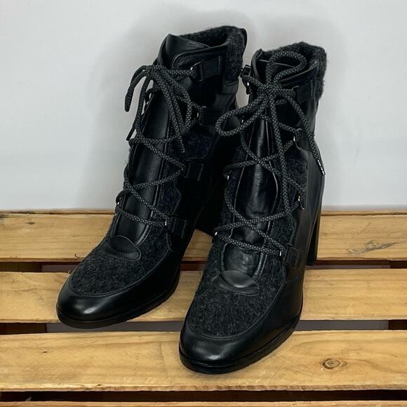 Napoleoni black leather heel lace up boots made in Italy size 41 - Picture 2 of 15